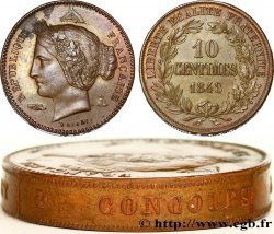 Concours de 10 centimes, piéfort au quadruple, essai en cuivre par Rogat, premier concours, premier revers 1848 Paris VG.3169 P