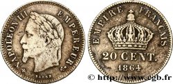 20 centimes Napoléon III, tête laurée, petit module 1864 Strasbourg F.149/2 VF25 