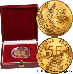 Belle Épreuve Or 5 francs Tour Eiffel 1989 Paris F5.1200 2 FDC 