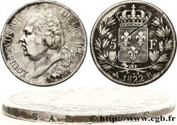 5 francs Louis XVIII, tête nue 1822 Rouen F.309/70