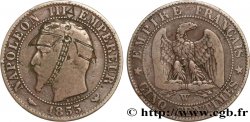 Cinq centimes Napoléon III, tête nue, satirique 1855 Lille F.116/28 var.