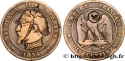 Dix centimes Napoléon III, tête nue, satirique 1854 Paris F.133/11 var. VF 