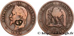 Dix centimes Napoléon III, tête laurée, satirique 1864 Strasbourg F.134/14 var. TB 
