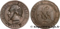 Dix centimes Napoléon III, tête nue, satirique 1856 Paris F.133/34 var. VF 