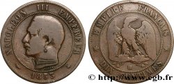 Dix centimes Napoléon III, tête nue, satirique 1853 Strasbourg F.133/4 var. TB 
