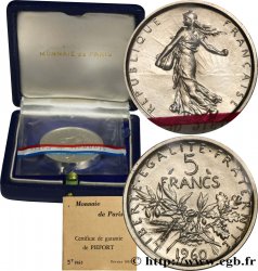 Piéfort argent de 5 francs Semeuse, argent 1960 Paris F.340/4P MS 