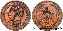 Dix centimes Napoléon III, tête nue, satirique au “Hibou à l’écriteau” 1870 Lyon F.133/- var.
