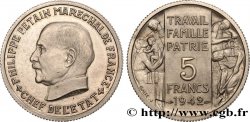 Épreuve grand module de 5 francs Pétain en cupro-nickel par Bazor et Galle, sans le mot ESSAI 1942 Paris GEM.143 1
