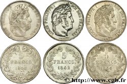 Lot de trois pièces de 5 francs IIe et IIIe type Domard n.d. s.l. F.324/99