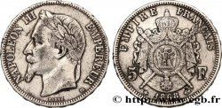 5 francs Napoléon III, tête laurée 1868 Strasbourg F.331/13