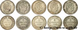 Lot de cinq pièces de 5 francs IIe type Domard n.d. s.l. F.324/4
