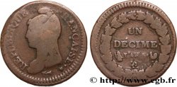 Un décime Dupré, grand module, &nbsp;refrappage&nbsp; du 2 décimes 1797 Orléans F.128/10