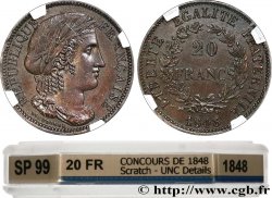 Concours de 20 francs, essai de Dieudonné 1848 Paris VG.3023 var SUP GENI