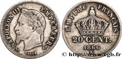 20 centimes Napoléon III, tête laurée, petit module 1866 Bordeaux F.149/6 TB25 