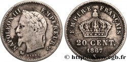 20 centimes Napoléon III, tête laurée, grand module 1867 Bordeaux F.150/3