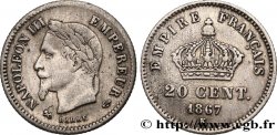 20 centimes Napoléon III, tête laurée, grand module 1867 Bordeaux F.150/3
