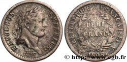 Demi-franc Napoléon Ier tête laurée, République française 1808 Paris F.177/2