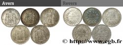 Lot de cinq pièces de 5 francs Hercule 1873 Paris F.334/9 VF/XF 