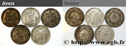 Lot de cinq pièces de 5 francs Hercule 1875 Paris F.334/14
