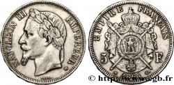 5 francs Napoléon III, tête laurée 1868 Strasbourg F.331/13