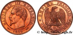 Cinq centimes Napoléon III, tête nue, différent levrette 1855 Lyon F.116/22