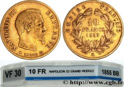 10 francs or Napoléon III, tête nue 1855 Strasbourg F.506/2