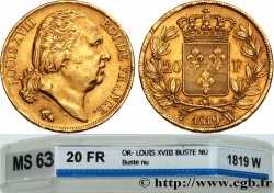 20 francs or Louis XVIII, tête nue 1819 Lille F.519/18