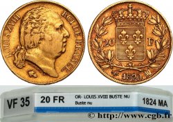 20 francs or Louis XVIII, tête nue 1824 Marseille F.519/32
