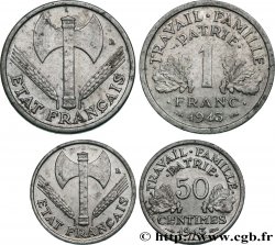 Lot de 1 franc + 50 Centimes Francisque, très légères 1943  F.223/3