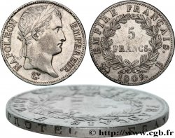 5 francs Napoléon Empereur, Empire français, Tranche Fautée 1809 Rouen F.307/2