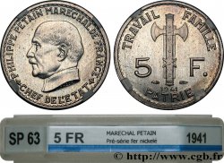 Pré-série de 5 francs Pétain en fer nickelé 1941 Paris GEM.142 59