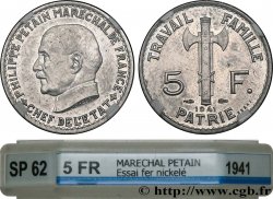 Essai de 5 francs Pétain en fer nickelé, 3e projet de Bazor (type adopté) 1941 Paris GEM.142 60