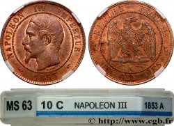 Dix centimes Napoléon III, tête nue 1853 Paris F.133/2