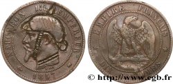 Dix centimes Napoléon III, tête nue, satirique 1857 Bordeaux F.133/44 var. TB 