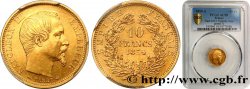 10 francs or Napoléon III, tête nue, petit module, tranche lisse 1854 Paris F.505/1