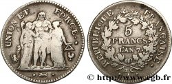 5 francs Union et Force, Union serré, seulement gland extérieur, petite feuille 1799 Paris F.288/99