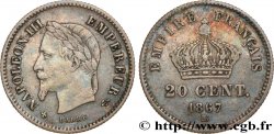 20 centimes Napoléon III, tête laurée, grand module 1867 Strasbourg F.150/2