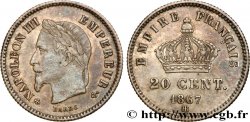 20 centimes Napoléon III, tête laurée, grand module 1867 Strasbourg F.150/2