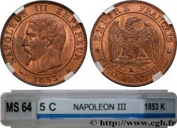 Cinq centimes Napoléon III, tête nue 1853 Bordeaux F.116/5