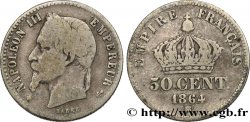 50 centimes Napoléon III, tête laurée 1864 Strasbourg F.188/3