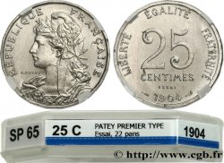 Essai de 25 centimes Patey, 1er type, tranche à 22 pans 1904 Paris GEM.61 2