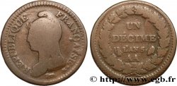 Un décime Dupré, grand module, &nbsp;refrappage&nbsp; du 2 décimes 1797 Metz F.128/4