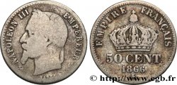 50 centimes Napoléon III, tête laurée 1866 Bordeaux F.188/11