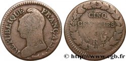 Cinq centimes Dupré, grand module,  refrappage  du décime 1797 Orléans F.114/10