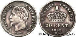20 centimes Napoléon III, tête laurée, grand module 1868 Strasbourg F.150/5
