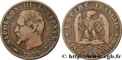 Cinq centimes Napoléon III, tête nue 1855 Lyon F.116/22