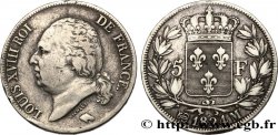 5 francs Louis XVIII, tête nue 1824 Toulouse F.309/95 TB35 