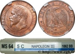 Cinq centimes Napoléon III, tête laurée 1862 Strasbourg F.117/8