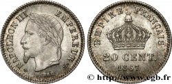20 centimes Napoléon III, tête laurée, grand module 1867 Strasbourg F.150/2