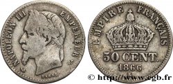 50 centimes Napoléon III, tête laurée 1866 Bordeaux F.188/11